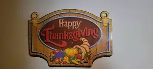 VINTAGE BEISTLE HAPPY THANKSGIVING PAPIER DEKORATION KUNSTHOLZSCHILD CORNUCOPIA - Bild 1 von 6