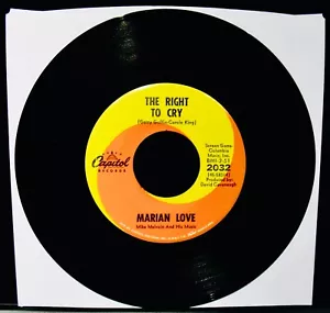 MARIAN LOVE~The Right To Cry & No Advice~A Great 1967 Soul 45~CAPITOL #2032 - Imagen 1 de 2