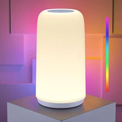 ROOTRO Touch Bedside Table Lamp Sleek Design & RGB Mode 3 Way Dimmable Night