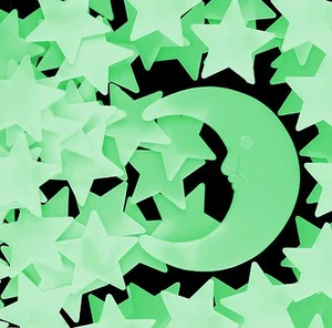 100 Glow In The Dark Stars and Moon Plastic Shapes for Ceilings & Walls Bedroom - Picture 1 of 4