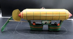 Vtg Large Tin Toy Zeppelin Airship or Blimp Unique HTF Yellow Red Green Rare - Bild 1 von 24