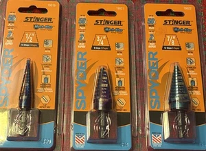Spyder Stinger Mach-Blue Step Drill Bit Set 3pc New NIP 1/2 3/4 7/8 🇺🇸 New - Picture 1 of 8