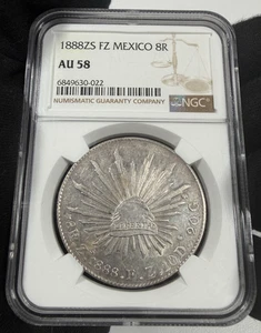 Mexico - 8 Reales - 1888 Zs FZ - Zacatecas Mint - NGC AU 58 - Picture 1 of 5