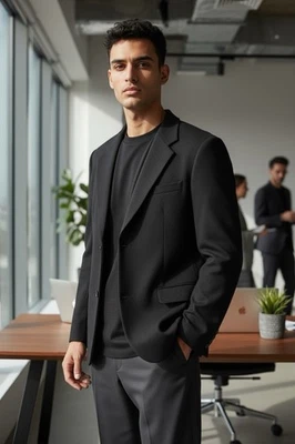 Cashmere Blend Chereskin Men 42L Sport Coat Jacket Blazer Black Business Travel - Image 1 of 4