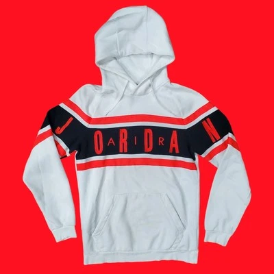 NIKE AIR JORDAN Sweater Mens Small White Infrared Embroidered Spell Out Hoodie - Image 1 of 4