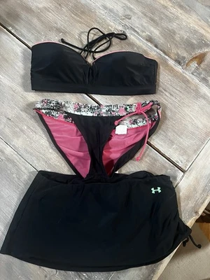Under Armour 3 Piezas Bikini Bandeau L Skort Conjunto Mujer Talla Med Negro Traje de Baño Foto 1 de 4