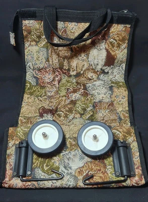 Vtg Travel Tapestry Rolling Fold Up Bag Suitcase Carry-on Shopping Cart w Cats - Image 1 of 3