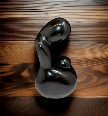 Black Onyx Stone Meditation Statue Sculpture Biomorphic Heavy Marble Mother Baby - Image 1 of 4