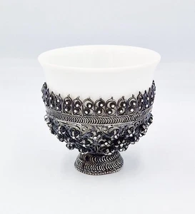 TAZA ZARF FILIGRANA PLATA MACIZA MERCADO TURCO OTOMANO SIGLO XIX - Imagen 1 de 8