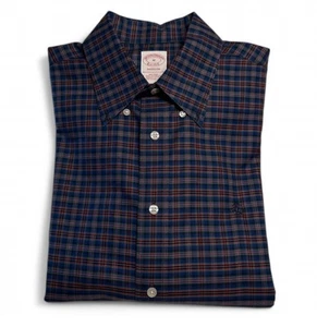 NWOT! Brooks Brothers Madison Men’s Blue Plaid Non-Iron Supima Cotton Shirt Sz M - Picture 1 of 4