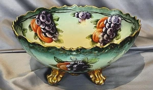 Antique 1890s T&V Limoges Hand Painted Grape Design 11” Footed Bowl - Picture 1 of 7