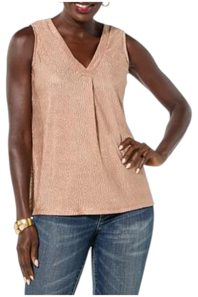 Camiseta sin mangas Colleen Lopez para mujer con textura cuello en V champán Foto 1 de 1