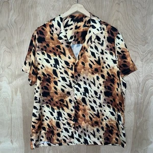 ASOS DESIGN POLYESTER TIGER STRIPE BUTTON DOWN DESIGNER SHIRT SIZE XL - Picture 1 of 7