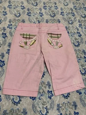 Pantalones Cortos Denim Vintage Cato Talla 16 Pantalones Cortos Denim Elastizados Rosa, Patrón Y2k Años 2000 Foto 1 de 4