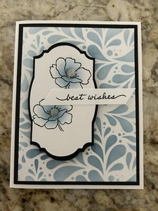 Best Wishes Card Set Of 4 Completed Cards Stampin Up Happiness Abounds Blue - Picture 1 of 3