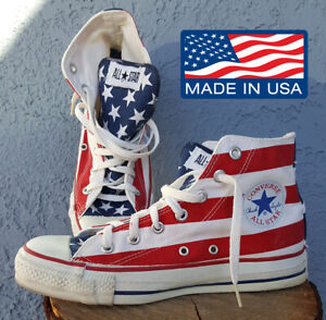  VINTAGE AMERICAN FLAG CONVERSE All Star Chuck Taylor 6 8 Hi Top Made In USA VTG