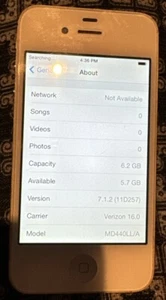 iPhone 4 White (Verizon) A1349 8GB CDMA Fast Ship Very Good Used IOS 7.1.2 Issue - Picture 1 of 3