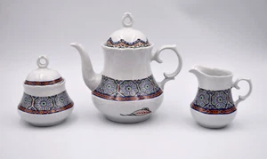 Teekanne Zuckerdose und Sahnekanne Porzellan von Cocema Marokko Fez - Bild 1 von 18