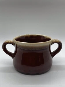 McCoy Brown Drip USA Pottery Dual Handled Vintage Soup Mug Open Sugar Bowl EUC - Picture 1 of 4