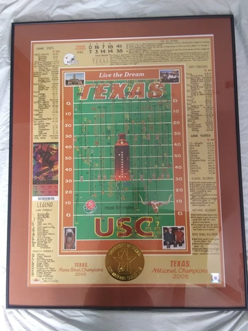 2006 Texas Longhorns vs USC Rose Bowl National Champions Framed Poster/Ticket Cover