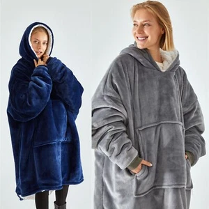Plush Blanket Hoodie Warm Night Robe Spa Bathrobe Fleece Sweatshirt Blanket Coat - Picture 1 of 22