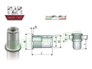50 INSERTI (RIVETTI) FILETTATI FAR M6 IN ACCIAIO A TESTA CILINDRICA LUNG.14,5 mm - Foto 1 di 1