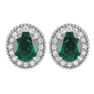 2.40Ct Natural Zambian Emerald IGI Certified Diamond Studs In 14KT Gold - Picture 1 of 1