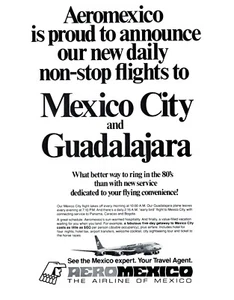 1979 Aeromexico Airline Print Ad, New Daily Flight Mexico City & Guadalajara - Picture 1 of 1