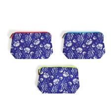 Bella Fleur Floral Travel Pouch With Genuine Leather Zipper Pull Asst 3 Colors