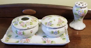 6pc Vintage Japan Porcelain DRESSER/VANITY SET TRAY~PIN HOLDER~HAIR RECEIVER~JAR - Picture 1 of 22
