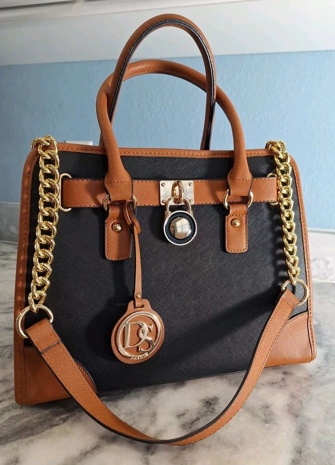 Dasein Brown/black Shoulder Or Handheld Gold Chain Hardware Handbag Beaut Medium - Image 1 of 4