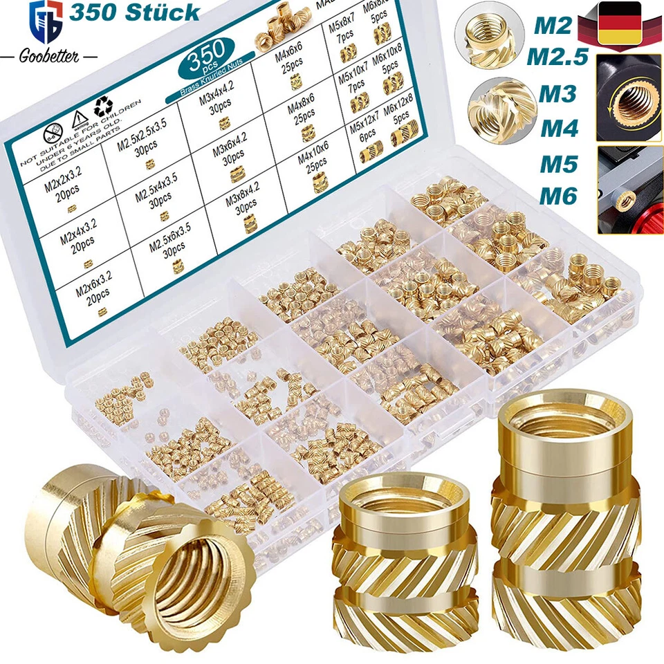 350-tlg Einpressmutter M2 M2.5 M3 M4 M5 M6 Rändelmutter Gewindeeinsatz 3D Druck - Bild 1 von 4