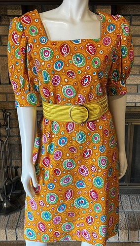 Abito vintage arancione multicolore con stampa testurizzata cotone Givenchy taglia 42