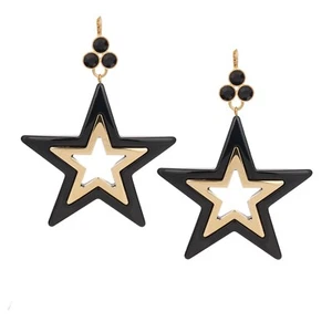 DOLCE & GABBANA Stelle Big Star Crystal Earrings Gold Black 12330 - Picture 1 of 3