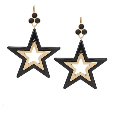 DOLCE & GABBANA Stelle Big Star Crystal Earrings Gold Black 12330 - Image 1 of 3