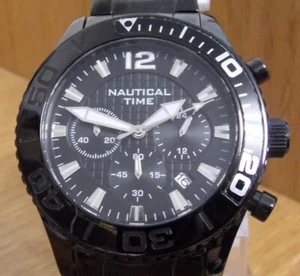 Reloj cronógrafo para hombre XL de acero negro estilo Time Diver náutico 50 m WB142845 NUEVO - Imagen 1 de 7