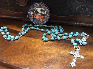 Jerusalem Bless Rosary Church Holy Sepulchre 2016 Lucite Turquoised stone look - Picture 1 of 4