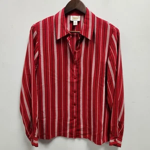 Blusa Talbots Mujer Pura Seda Manga Larga Talla 12P Botón Delantero Rojo Rayas - Imagen 1 de 12