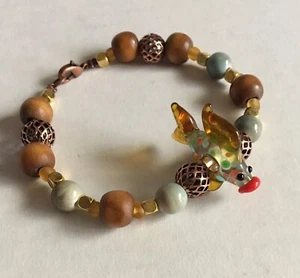 NEU Damen Tropisches Fisch Motiv Glas, Holz, Quarzit Perlen Armband 8" - Bild 1 von 7