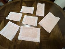 pink floral jacquard fabric shiny set of 7 table runners & tablecloth