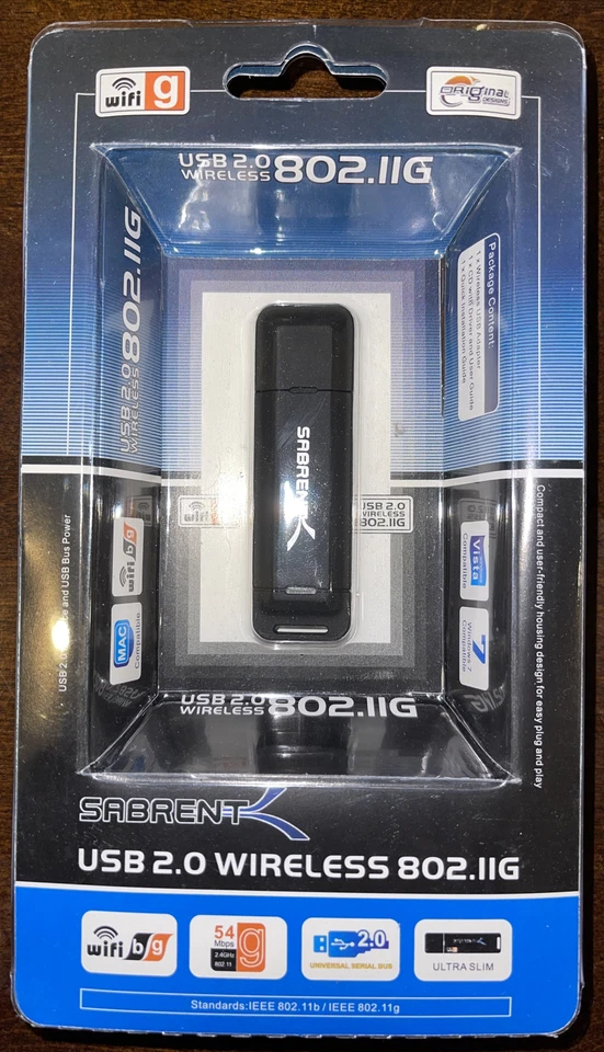 Sabrent USBG802 Inalámbrico 802.11g USB2.0 Red 10/100 Adaptador WLAN USB - 54Mbps Foto 1 de 1