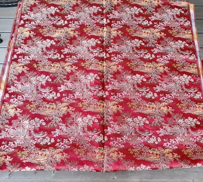 Chinese Silk Brocade Fabric Red - 5.6 Yards - Image 1 of 4
