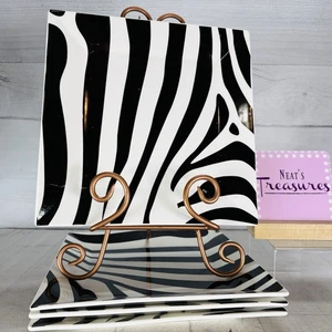 Steve & Won ZEBRA Black White Geometric Modern Square Porcelain Plates Set of 4 - Picture 1 of 20