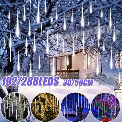 LED Meteor Shower Rain Lights Icicle Snowfall Lights Christmas Outdoor Tree Xmas - Image 1 of 4