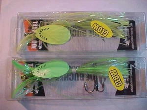 Joe Bucher 700 Buchertail Tinsel Musky Spinner MUSKIE GLOW GIALLO VERDE - Foto 1 di 5