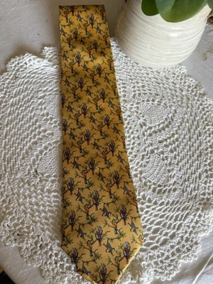 Rack de gravata Beaufort seda italiana papagaio e macaco amarelo vida selvagem - Imagem 1 de 4