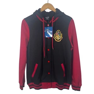 Harry Potter Jacket Youth XL Red Black Hogwarts Hooded NWT Button Up Vintage - Picture 1 of 8