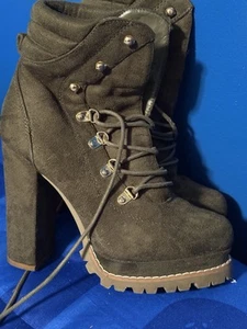 LILIANA Green 5"Block High Heel 1.5"Platform LACE UP Ankle Boot Women Size 8 - Picture 1 of 6