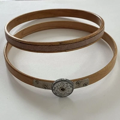 QUEEN Wooden Embroidery Hoop 5” Tension Wheel Felt Lined USA Vintage AS FOUND - Image 1 of 4