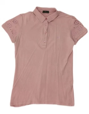 FRED PERRY Womens Polo Shirt UK 14 Large Pink Floral Cotton DE26 - Image 1 of 4